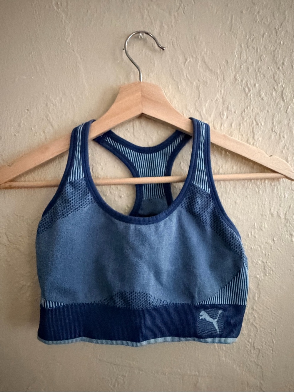 Puma Navy and Light Blue Seamless Racerback Sports Bra